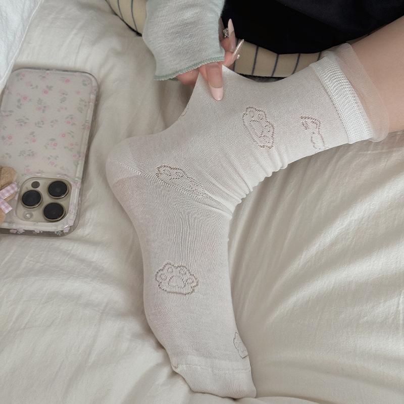 Summer Thin White Extremely Anti-Boneless Mesh Medium Tube Socks Children'S Lace Versatile Girls Pile Small White Socks