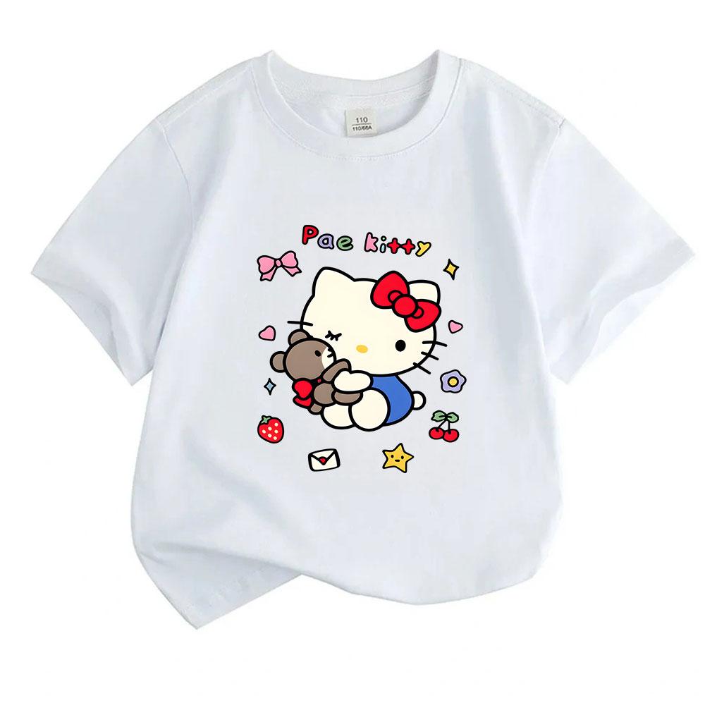 Cute Hugging Teddy Bear Print Kids 100% Cotton Crew Neck Sho