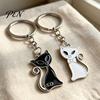 Lightweight Key Ring 2Pcs Black White Cat Keychain for Backpacks, Oil Dripping Enamel Kitten Ring, Metal Bag Schoolbag Charm Decoration Accessories
