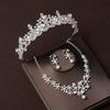 Fashion Bridal Crystal Crown Necklace Earrings Set Pearls Crown Set Bridal Wedding Jewelry Set