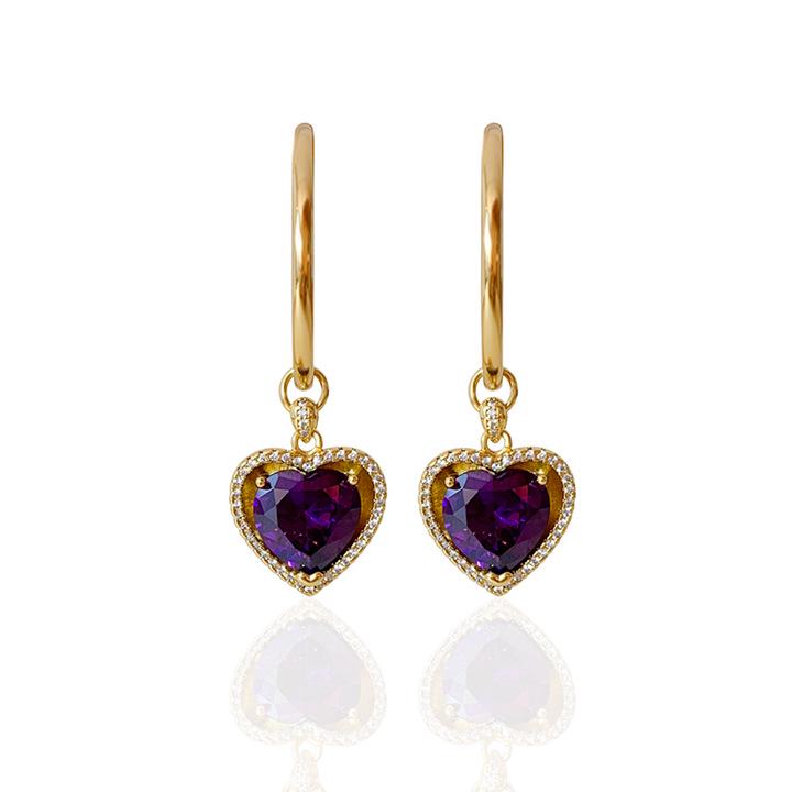 Retro Ruby and Diamond Heart Jewelry Set: Earrings, Ring, Necklace