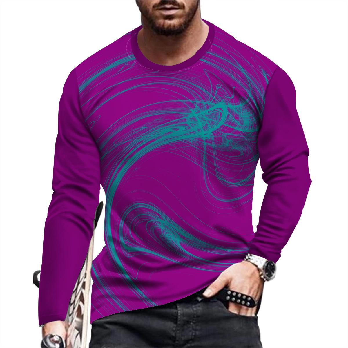 

Spring and Autumn Round Neck Swirl Pattern 3D Printed Top Fashionable Casual Long Sleeved Men s T-shirts 5XL
