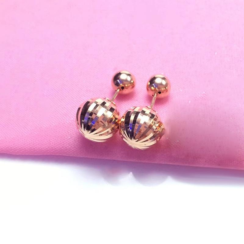 Exquisite Russian 585 Purple Gold Shiny Car Flower Screw Ball Stud Earrings Plated Rose Gold Ball Stud Earrings Jewelry (pair of rose gold plated)