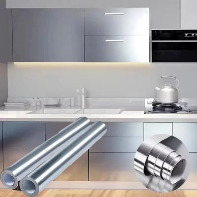 40cm Brushed Silver Self-adhesive Wallpaper Fire-resistant and Waterproof Modern Refrigerator Living Room Kitchen Countertop