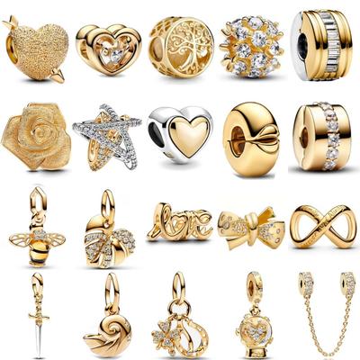 New Copper Gold Rose, Bow Beads, Leaves, Bee Pendant Suitable For Original Bracelets, Diy Accessories, Exquisite Jewelry