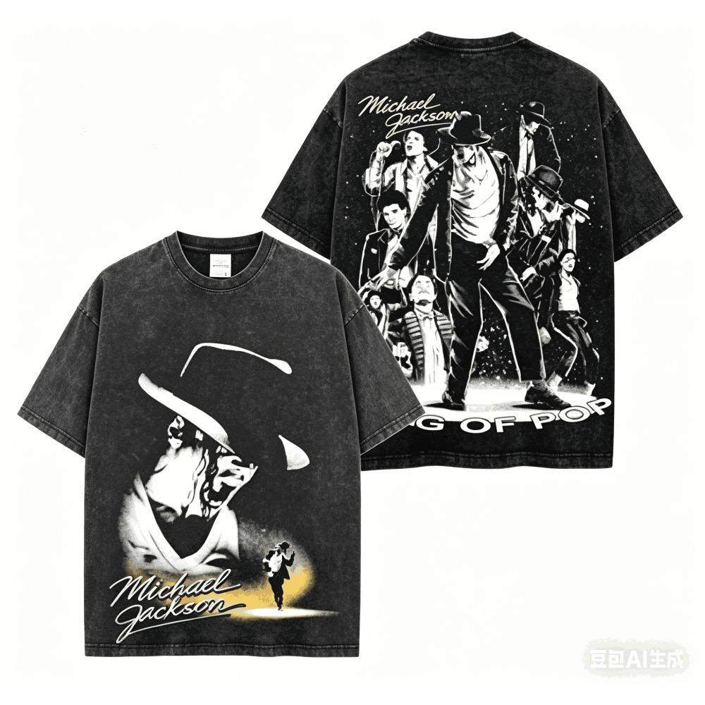 T-shirt Lavata Michael Jackson Abbigliamento per tutto l'anno alta qualità personalità Vestiti Taglie Forti Unisex Nuovo Modello Lavato Vintage Ampio