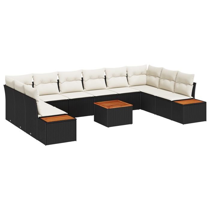 VidaXL Ensemble de canapés de jardin 11 pièces avec coussins Noir Rotin synthétique Acacia 3348178