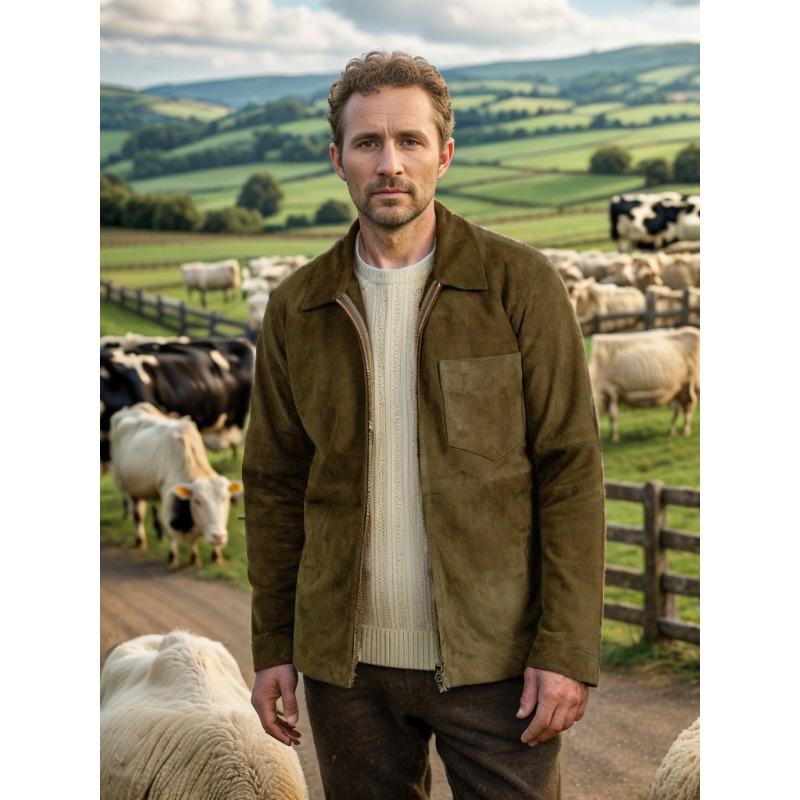 Spring and Autumn New Jacket Solid Color Suede Zipper Casual Jacket Men's