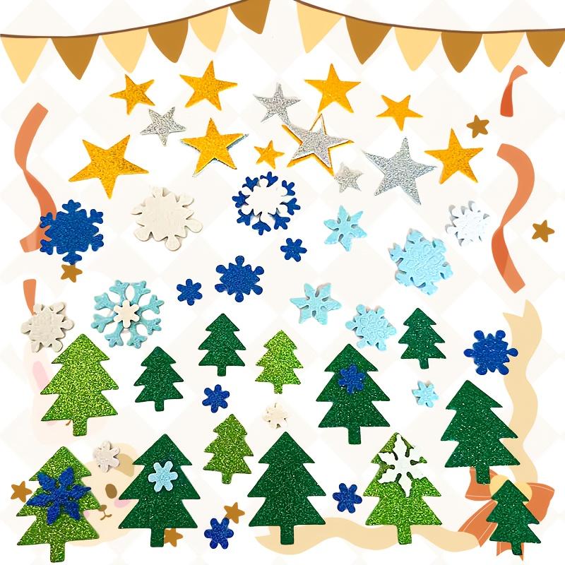 300pcs Self-Adhesive Glitter Foam Stickers for Christmas , Snowflakes & Pine Trees, No Residue, Vibrant Colors for Windows