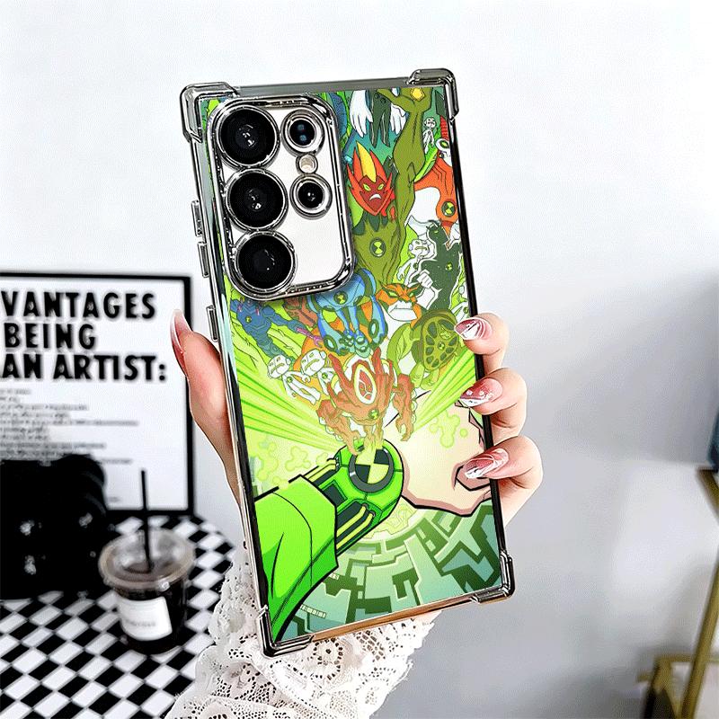 Cartoon Ben 10 Plating Phone Case For Samsung Galaxy S24 S25 FE S26 Edge S23 Ultra S22 S21 Plus S20 Anti-Fall Airabag Cover