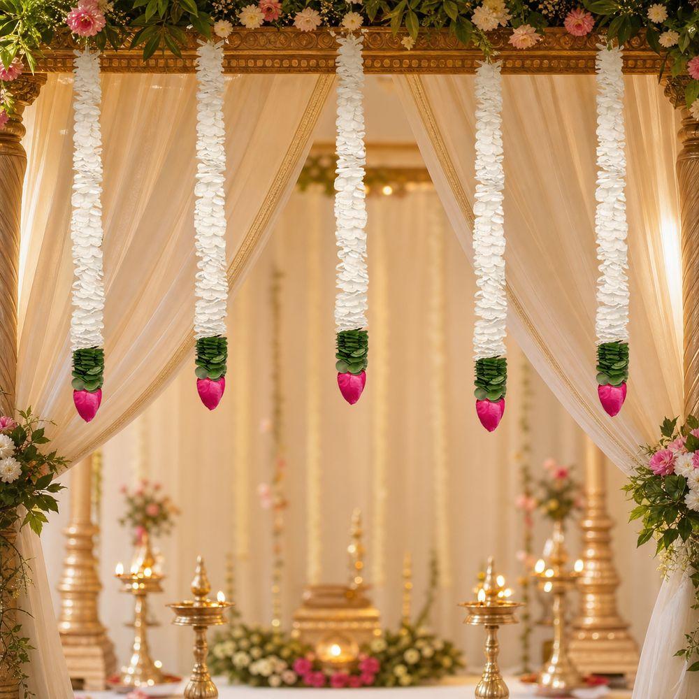 1/3Pcs White Floral Artificial Jasmine Garland Plastic Lotus Bud Garland Wedding Decor