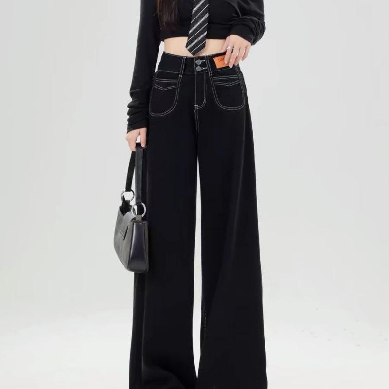 Women's High-Waisted Black Floor-Length Wide-Leg Jeans - Autumn/Winter 2025 Collection
