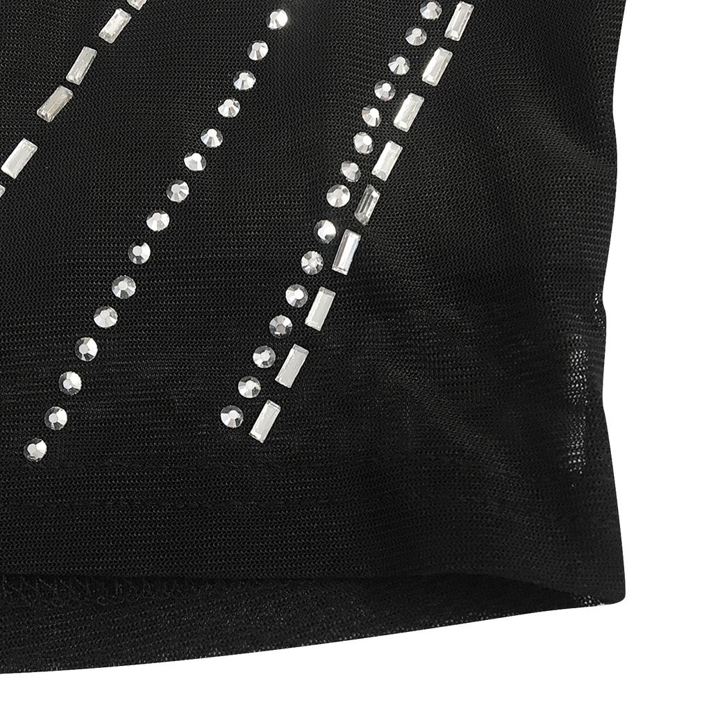 Seksowna sukienka na imprezę w klubie nocnym z głębokim dekoltem w serek, z siateczki diamentowej, przezroczysta, damska odzież