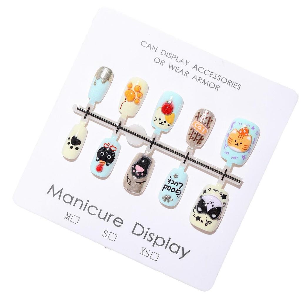 Super Cute 3D Cartoon Kitten Nail Patches for Kids and Students