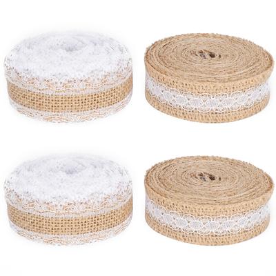 4 Stück 5M Rolle Natürliches Jute-Sackleinenband Hessian Spitzenrolle für Hochzeitsdekoration Partyzubehör