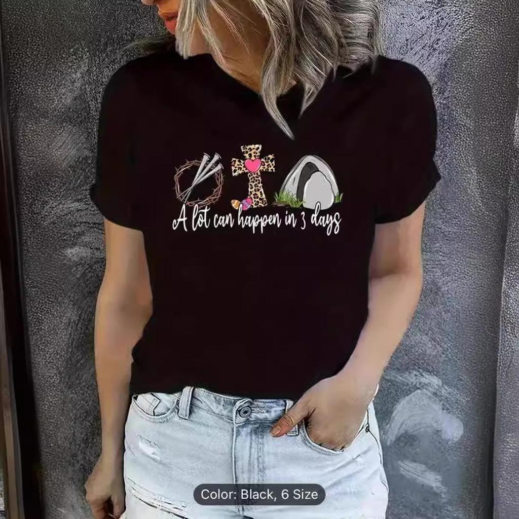 European and American spot printed crew neck T-shirt spring and summer casual short-sleeved crew neck top short-sleeved women's T-shirt
