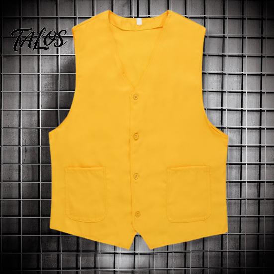 Gilet da Volontario Abbigliamento da Lavoro Gilet Scollo a V Senza Maniche Colore Unito Bottoni Singolo Petto Tasche Abbigliamento da Lavoro Cardigan Lavoratori della Comunità