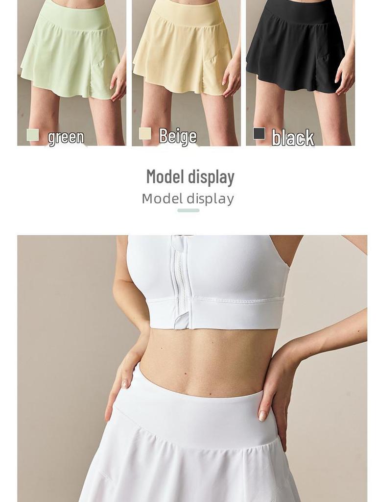 White Sports Mini Skirt: Two-Piece Style, Anti-Exposure - Perfect for Badminton, Tennis, Running & Fitness. Women's Half Skirt for Summer.