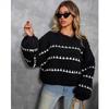 Striped Round Neck Pullover Chunky Needle Sweater Women Loose Lazy Style Long Sleeve Knit Tops