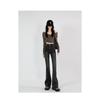 Raw Edge Design Sense Black Gray Micro Flared Jeans Woman