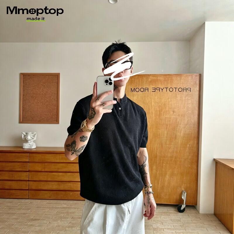 MMOPTOP Men s Tencel Linen Knit Henley Tee MTX50 2XL чёрный