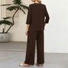 Damen Freizeit Zweiteiler Outfit Set Farbe 3/4 Ärmel Knopfleiste Vorne Oberteil mit Weit Bein Hosen für den Alltag