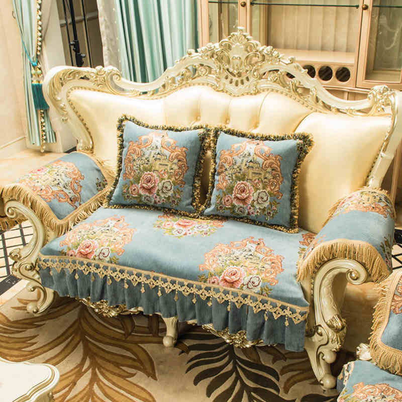 

Чехол для диванной подушки из ткани шенилл с вышивкой, противоскользящий чехол для сиденья дивана, декор для гостиной, чехлы для мебели с кружевной кромкой 50x60