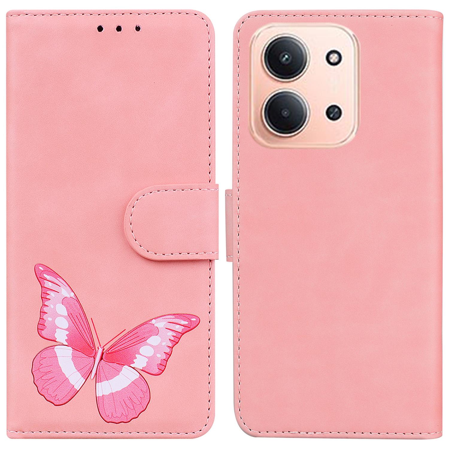 

Для Xiaomi Redmi 15C 5G (Європа) (173 мм)/15C 4G (Європа) (173 мм) Чохол-підставка PU шкіра чохол для телефону з принтом метелика Pink