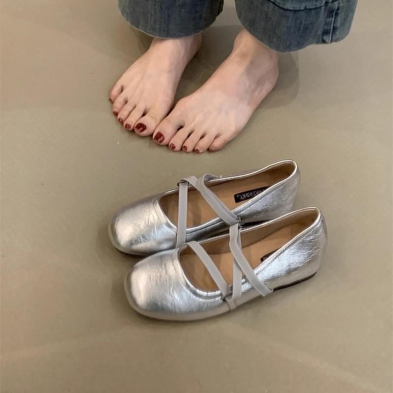 French flat-soled ballet shoes women's gentle shoes with skirt single shoes girl cross-strap Mary Jane shoes
