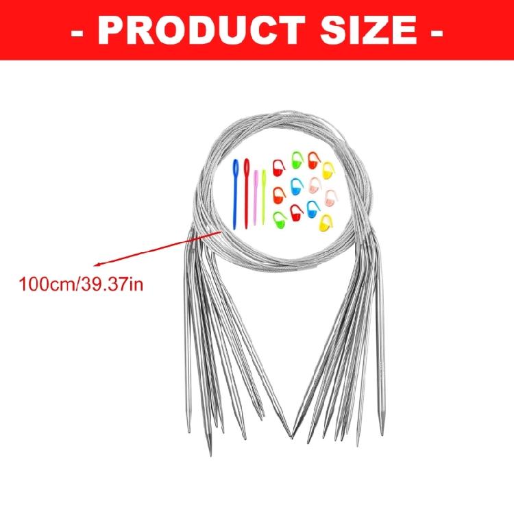 Stainless Steel Knitting Needle 100cm Long With Stitching Markers Great For Handcraft