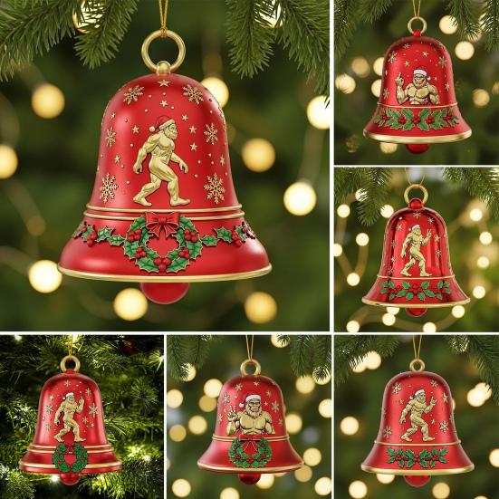 Big Foot Christmas Bell Ornament Metal Bell Christmas Tree Hanging Pendant Holiday Stocking Stuffers Gifts for Big Foot Lovers