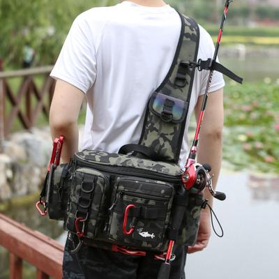 Outdoor Lure Waist Bag Prenosná multifunkčná veľkokapacitná Oxford látková rybárska taška s držiakom na prút
