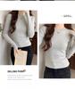 Burgundy Spicy Girl Long Sleeve Slimming T-Shirt for Women - Straight Shoulder, Autumn/Winter Style.