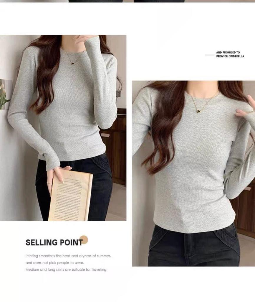 Burgundy Spicy Girl Long Sleeve Slimming T-Shirt for Women - Straight Shoulder, Autumn/Winter Style.