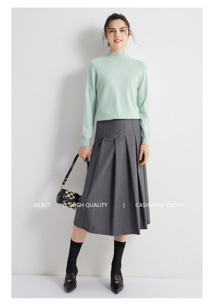 Women's 100% Pure Cashmere Half-High Neck Long Sleeve Sweater - Autumn/Winter Knit Base Layer Pullover