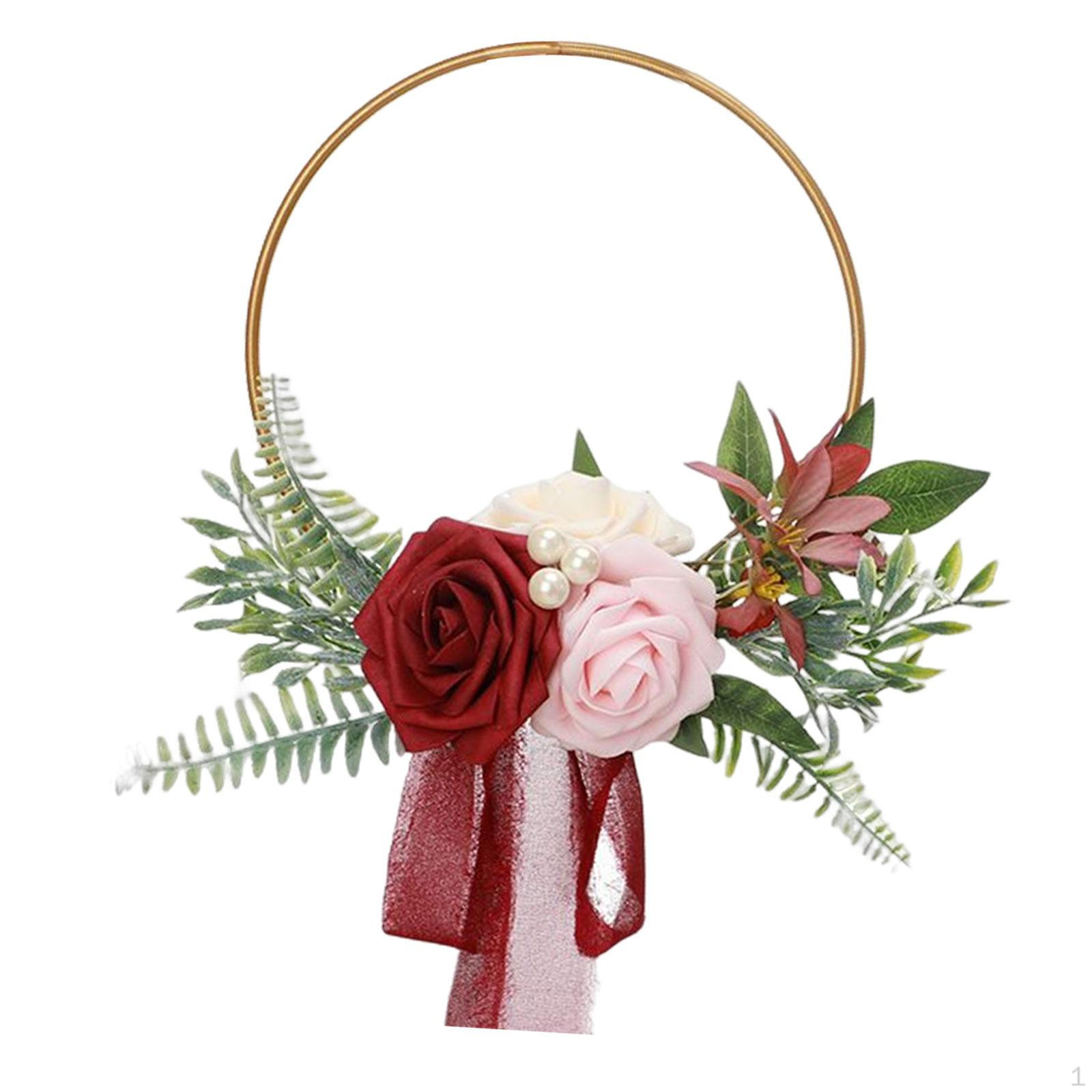Artificial Flower Wreath Front Door Hanging Ornaments Decorative Spring Garland for Rose Red