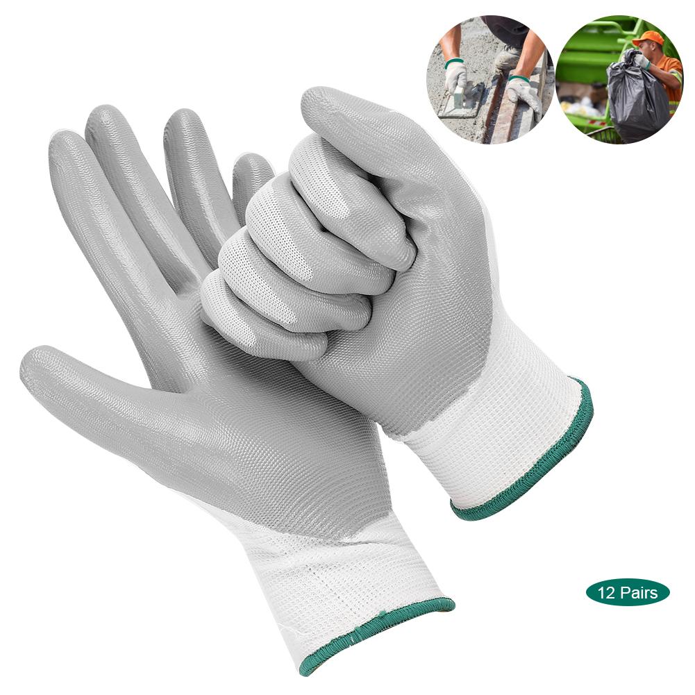 12 Pairs Professional Nitrile Gloves Wear Resistant Safety Hand Protective Work Gloves