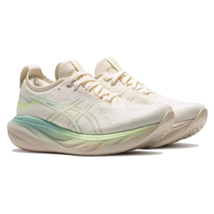 Asics Gel-Nimbus 25 Comfortable Lightweight Fabric Synthetic Leather Low-Top Marathon Running Shoes Women Sneaker Beige Blue 1012B628-750