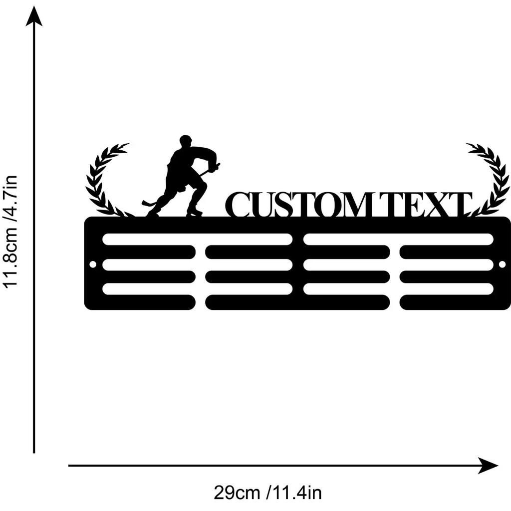 Metal Wall Art Hockey Stick Display Holder, Medal Hanger with 12 Rungs for Ribbons Awards, Sports Memorabilia Showcase for Bedroom Game Room