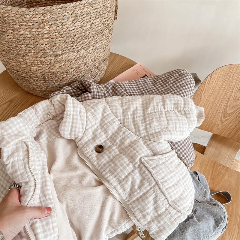 Deer Jonmi New Winter Toddlers Kids Plaid Thicken Coats Korean Style Fleece Lining Children Warm Outerwear