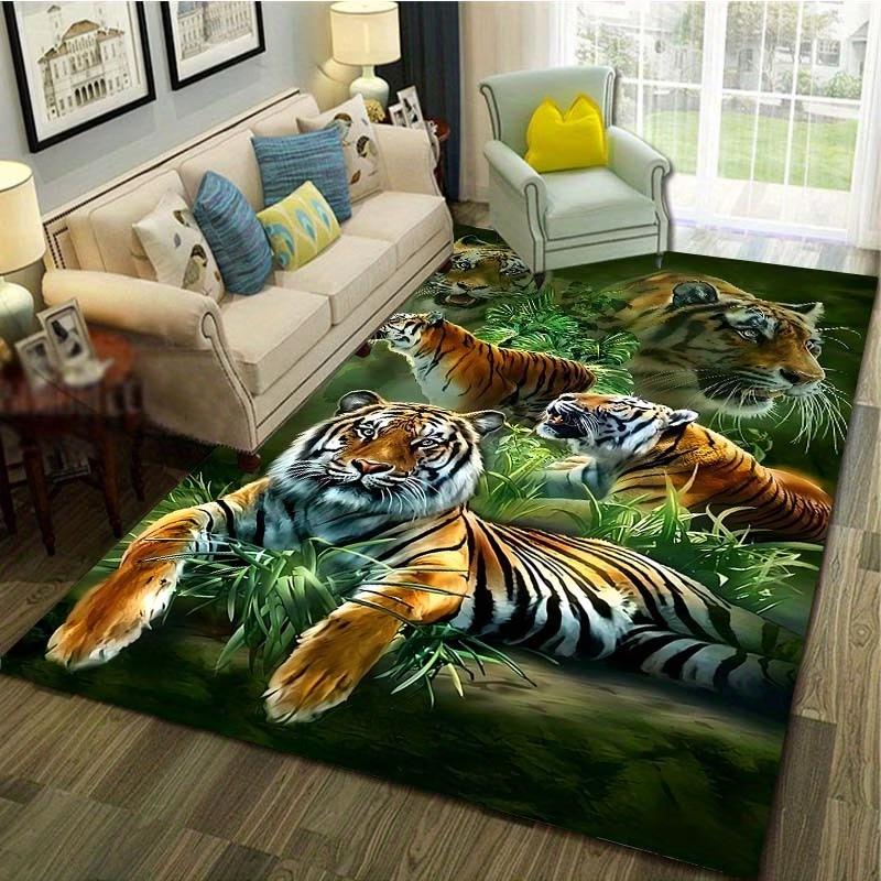 

Fierce 2D Tiger Jungle Area Rug for Bedroom Living Room Office Non Slip Washable Floor Mat Home Decorative Carpet for Indoor Use 40X60CM