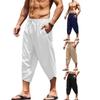 Erkek Yaz Düz Renk Capri Pantolon Harem Şort Erkek Elastik Bel İpli 3/4 Boy Kırpılmış Pantolon Bol Eşofman Altı