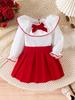New Girl's European & American Clothing Set: White Long-Sleeve Top + Red Short Skirt