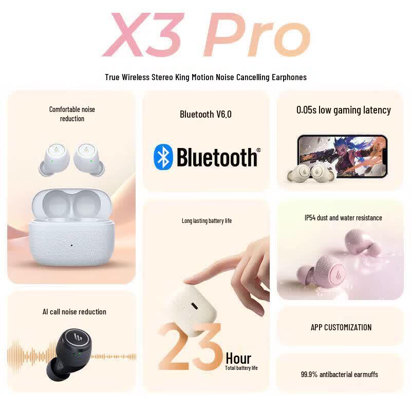 Edifier X3 Pro True Wireless Noise-Cancelling Bluetooth Gaming Earbuds