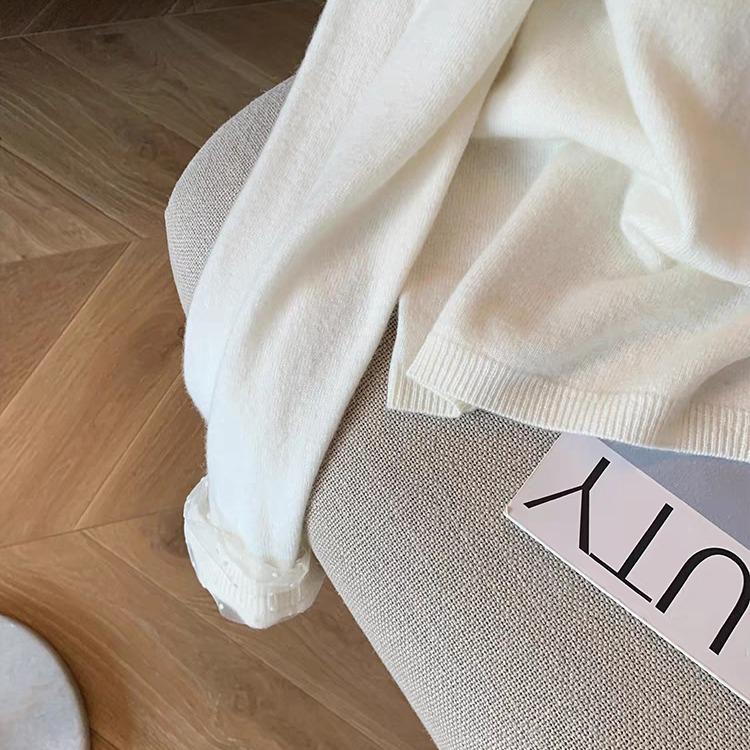 Lace splicing white neck knitted sweater women's autumn and winter new gentle and thin high-end sweater