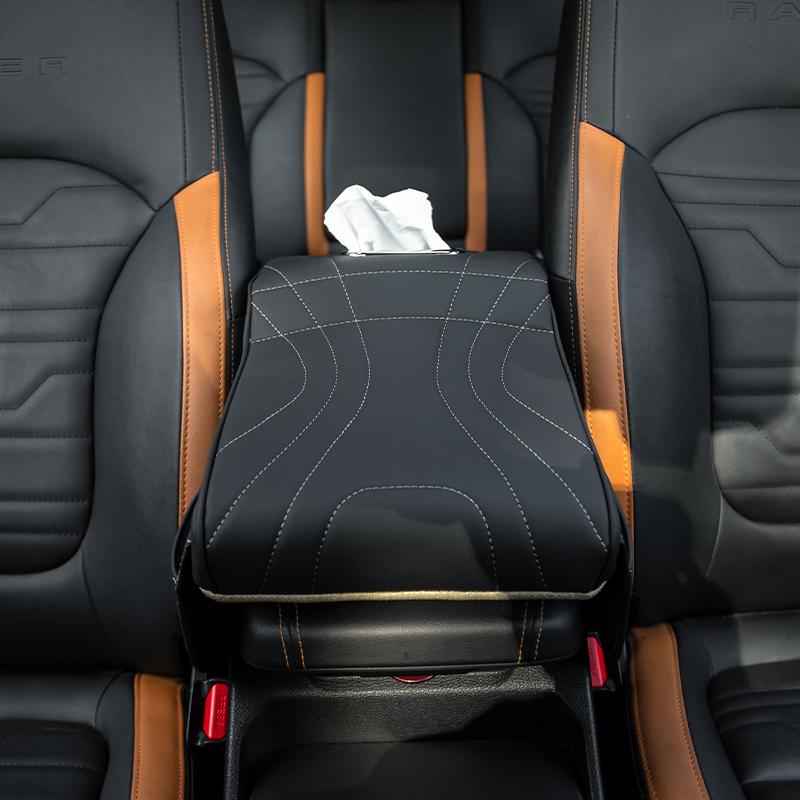Mittelarmlehnen-Erhöhungspolster für BYD Shark 6, Leder-Organizer, integrierter Taschentuchhalter, 2 seitliche Ablagefächer, Autozubehör