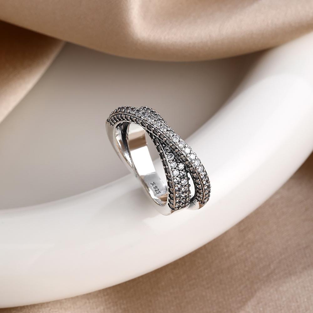 New 925 Silver Double Layer Zircon Crystal Band Ring Charm Stackable Jewelry Wedding Engagement Party Gift