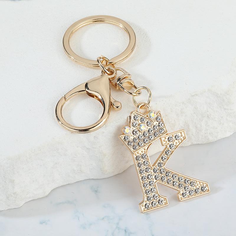 Unique Crown Crystal Rhinestones A-Z Letters Pendant Keychains For Men Women 26 Alphabet Car Key Ring Name Jewelry Keyrings Gift