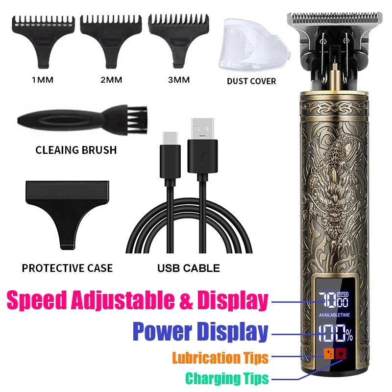 Professionelle Akku-Haarschneidemaschine und Trimmer für Männer T-Klinge Nullabstand Wiederaufladbarer Bartrasierer Geschenke für Männer