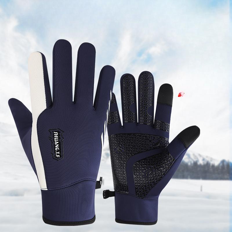 Winter Outdoor Gloves Men's Cycling Sports Warm Windproof Water Splashing and Anti Slip Bicycle Takeaway Touch Screen Plus Fleece Gloves